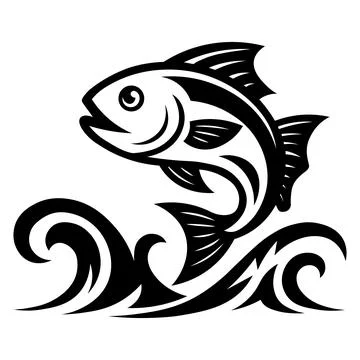 Tribal Fish Jumping Over Waves Vector - Tattoo Design Illustration Stock Illustration