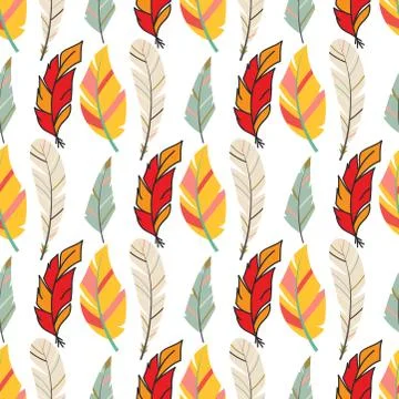 Tribal flat feather seamless pattern background bird vintage colorful ethnic Illustrazione stock