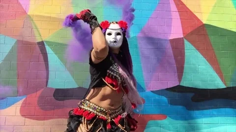 Tribal Fusion belly dance with smoke bom, Stock Video