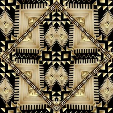 Tribal geometric vector seamless pattern. Black gold abstract ethnic backgrou Stock Illustration