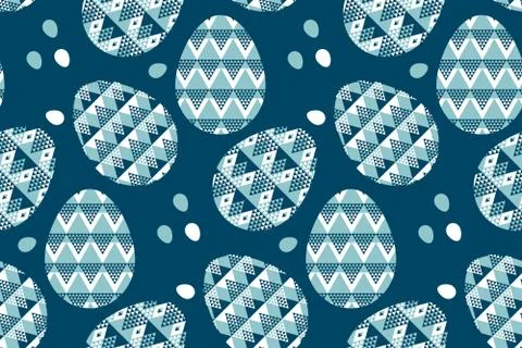 Tribal geometry blue easter egg decoration seamless pattern. vector illustrat Stock Illustration