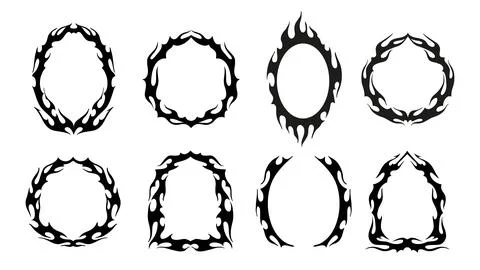 Tribal gothic frames, fire flame and spike borders Illustrazione stock
