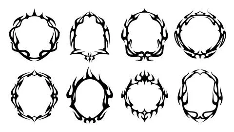 Tribal gothic frames with fire flames and spikes Stock Illustration