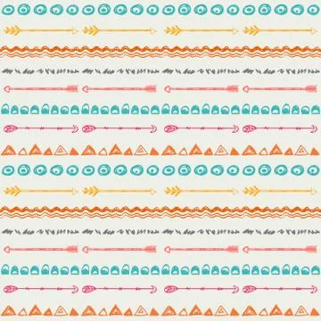 Tribal hand drawn background, ethic doodle pattern. Illustrazione stock