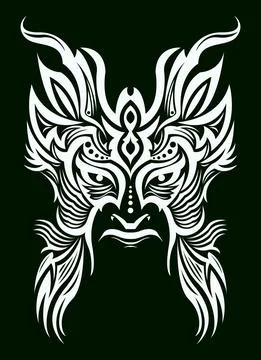 Tribal Mask Face vector illustration, Tattoo style Warrior. Stock Illustration