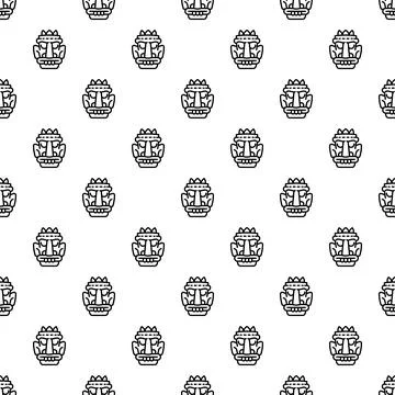 Tribal mask icon pattern black outline seamless Stock Illustration