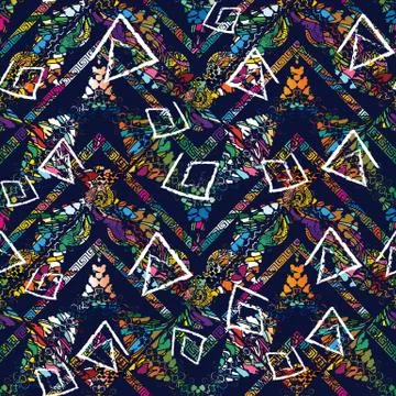 Tribal meander vector seamless pattern. Colorful geometric background Stock Illustration