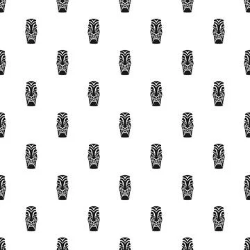 Tribal polynesian tiki mask pattern on white background Stock Illustration