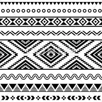 Tribal seamless aztec white pattern on black background Stock Illustration