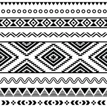 Tribal seamless aztec white pattern on black background Ilustración de archivo
