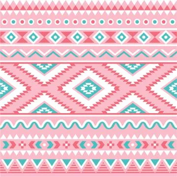 Tribal seamless pattern, Aztec pink and green background Illustrazione stock