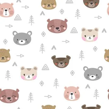 Tribal seamless pattern with cartoon bears. Abstract geometric art print. H.. Stock Illustration