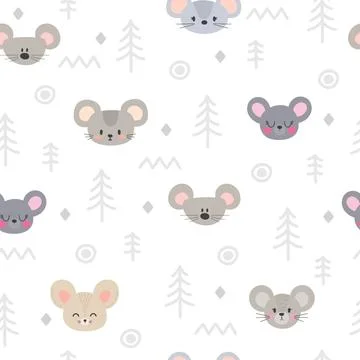 Tribal seamless pattern with cartoon mouses. Abstract geometric art print. .. Stock Illustration