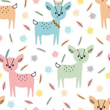 Tribal seamless pattern with cute hand drawn deers. Childish texture for fa.. Stock Illustration