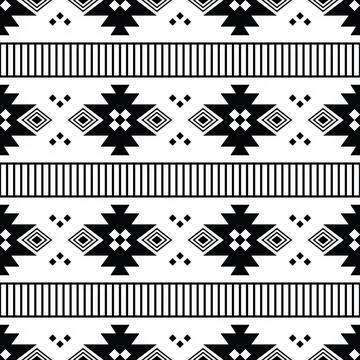 Tribal seamless stripe pattern in Aztec style in black and white colors. Stock Illustration