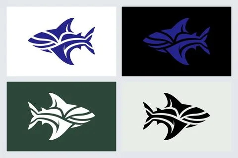 Tribal Shark Logo Set Vector Illustration Stock Illustration