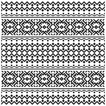 Tribal striped seamless pattern. Geometric black-white background Stock Illustration