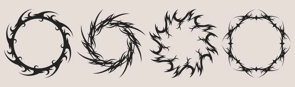 Tribal tattoo circle frames set Stock Illustration