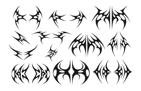 Tribal tattoo design elements set with abstract black patterns 库存插图