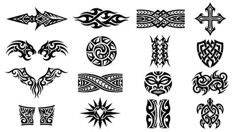 Tribal Tattoo Designs Collection - Vector Art Stock Illustration