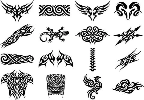 Tribal Tattoo Designs Collection - Vector Art Stock Illustration