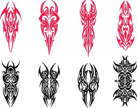 Tribal Tattoo Designs Set Red and Black Ornaments Stock Illustration