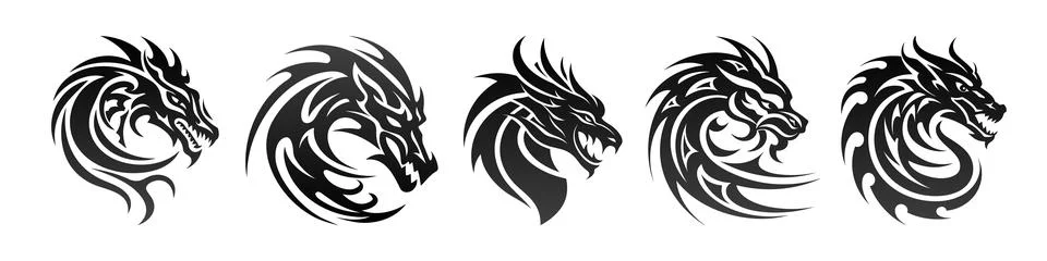 Tribal tattoo of the dragon head silhouette ornament flat style design vector Stock Illustration