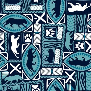 Tribal tiger repeat seamless pattern Stock Illustration