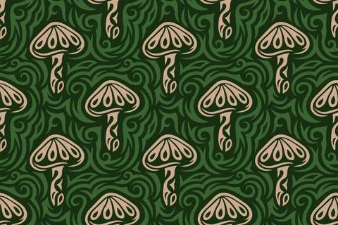 Tribal vector tile pattern with brown mushrooms Stock Illustration