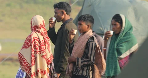 Tribal Workers Drinking Tea Stock Footage 293122320