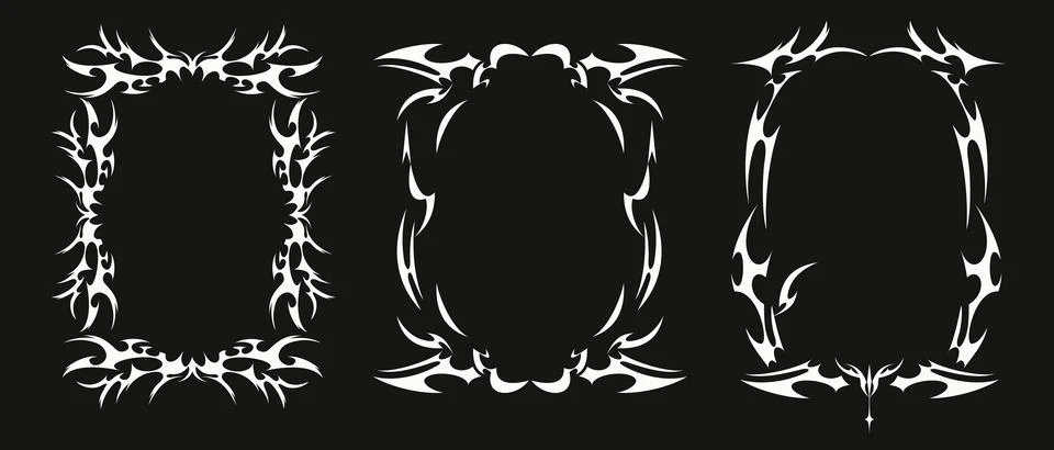 Tribal Y2K gothic frames, sharp tattoo patterns Stock Illustration