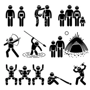 Tribe Native Indigenous Aboriginal People Culture and Tradition Stick Figure Pic Stock Illustration