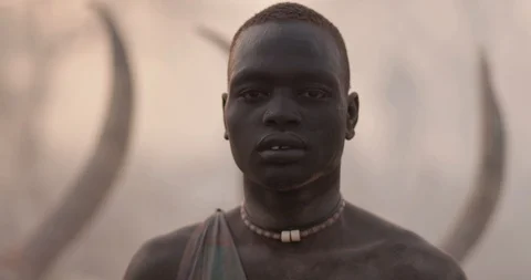 Tribe People on the Dinka cattle camp. South Sudan Stock Footage 128193252