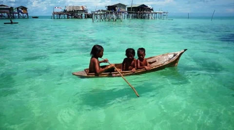 Tribe Sea Bajau's children Stock Footage