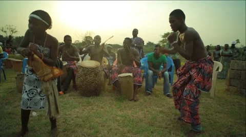 Tribes dancing in field, Ghana Video stock 62388355