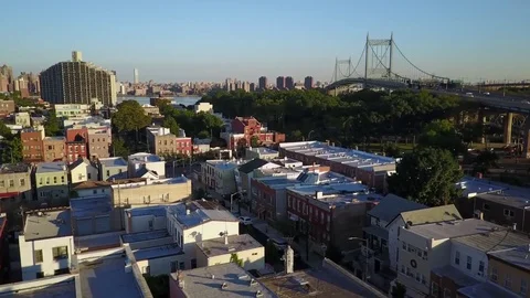 Triboro bridge &amp; Hell's Gate Bridge from above Stock Footage 79286891