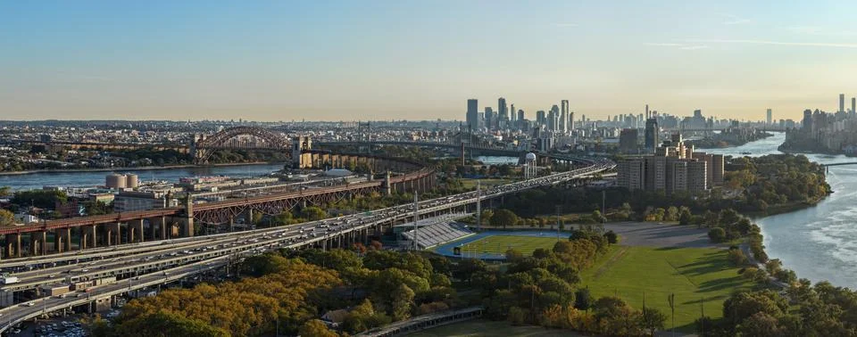 Triborough and Hell Gate bridges aerial view - New York City, USA Stock Photos