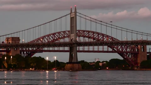 Triborough Hellgate Bridges Dusk Stock Footage 144064380