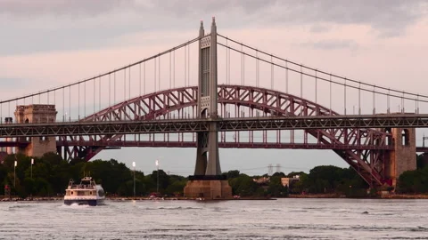 Triborough Hellgate Bridges Dusk Stock Footage 144064954