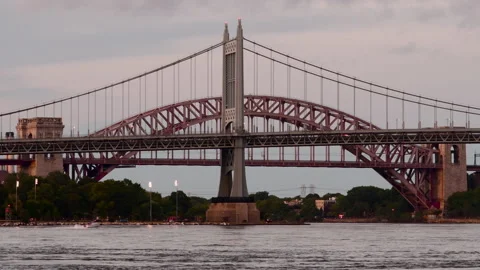 Triborough Hellgate Bridges Dusk Stock Footage 144065465