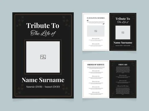 Tribute to Life Funeral Program Template, Dark Version Ilustração Stock