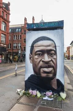 Tribute painted mural of George Floyd in Northern Quarter, Manchester, UK Stock Photos