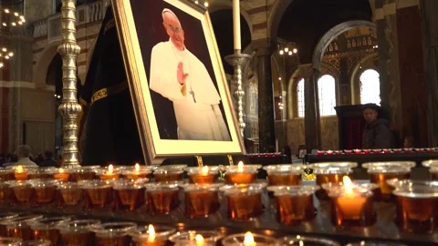 Tribute to Pope Francis inside Westminster Cathedral Stock Footage 307197055
