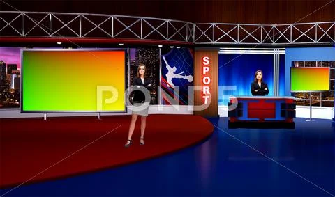 Tricaster Psd TV Studio Set for Sports PSD Template