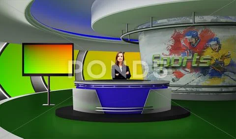 Tricaster Psd TV Studio Set for Sports PSD Template