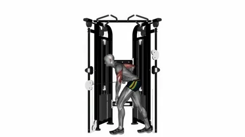 Tricep cable kickback on crossover machine exercise fitness workout animation Vidéo 227559867