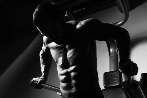 Triceps And Chest Exercise on Parallel Bars Stock Photos