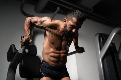 Triceps And Chest Exercise on Parallel Bars Stock Photos