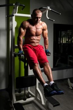 Triceps And Chest Exercise on Parallel Bars Stock Photos