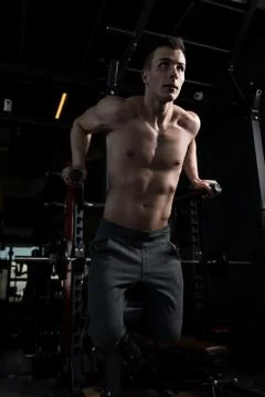 Triceps And Chest Exercise on Parallel Bars Stock Photos